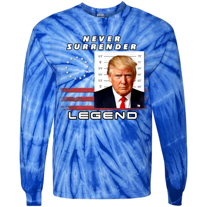 2 Finger Never Surrender Save America Legend Trump Mug Shot Gift Tie-Dye Long Sleeve Shirt