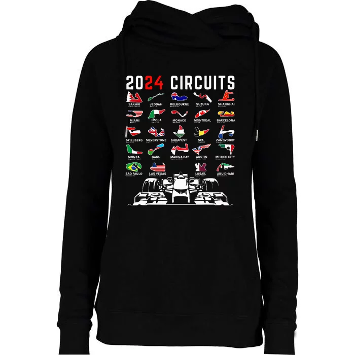 2024 Formula Racing Track Formula Race Formula Car Fan Womens Funnel Neck Pullover Hood