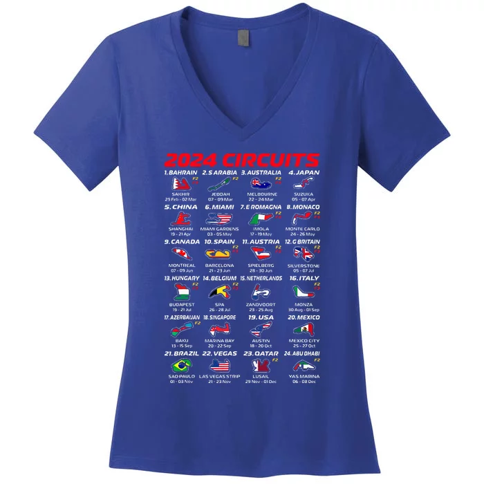 2024 Formula Racing Track Formula Race World Circuits 2024 Women's V-Neck T-Shirt