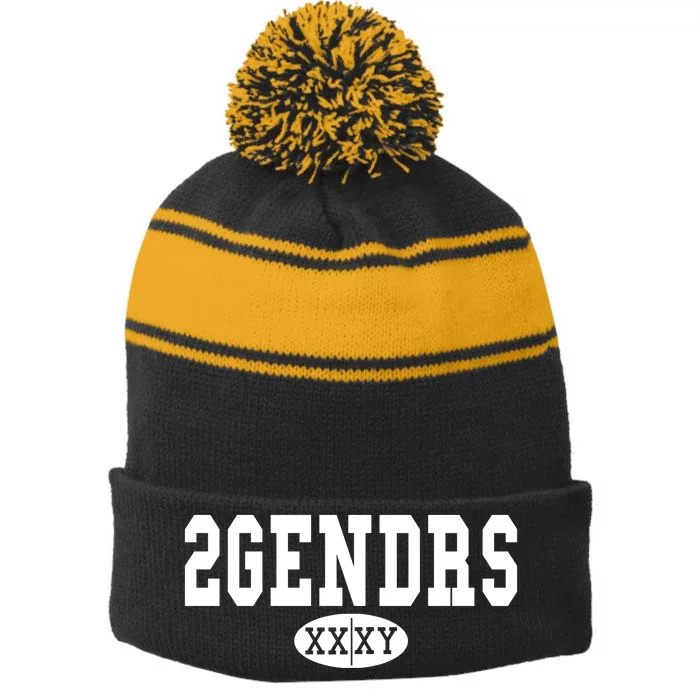 2 Genders Stripe Pom Pom Beanie