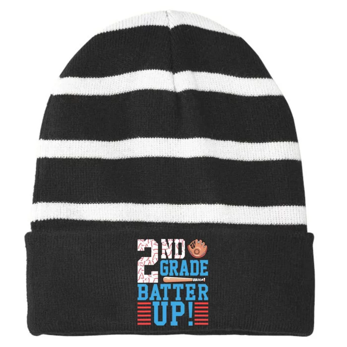 2nd Grade Back To School 2nd Grade Batter Up Baseball Striped Beanie with Solid Band