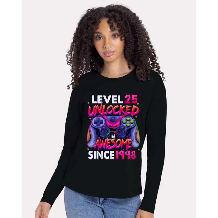 25th Gaming Birthday gift Level 25 Unlocked Awesome Video Game 1998 Birthday Womens Cotton Relaxed Long Sleeve T-Shirt