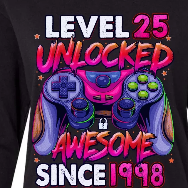 25th Gaming Birthday gift Level 25 Unlocked Awesome Video Game 1998 Birthday Womens Cotton Relaxed Long Sleeve T-Shirt