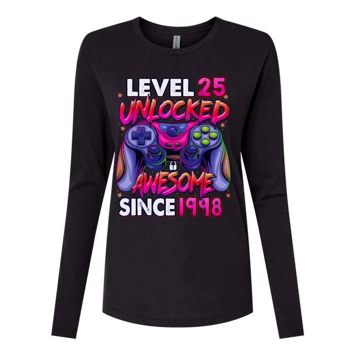 25th Gaming Birthday gift Level 25 Unlocked Awesome Video Game 1998 Birthday Womens Cotton Relaxed Long Sleeve T-Shirt