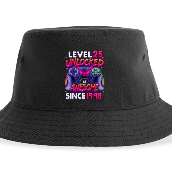 25th Gaming Birthday gift Level 25 Unlocked Awesome Video Game 1998 Birthday Sustainable Bucket Hat