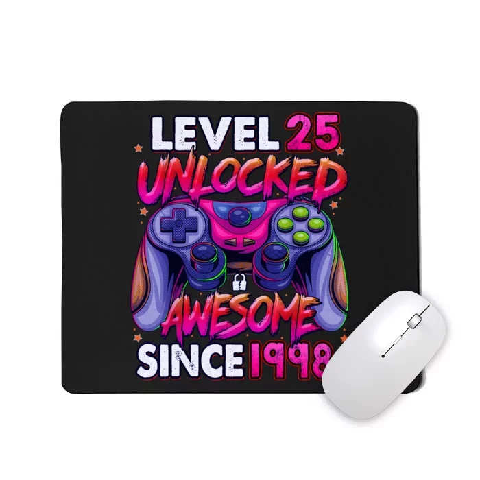 25th Gaming Birthday gift Level 25 Unlocked Awesome Video Game 1998 Birthday Mousepad