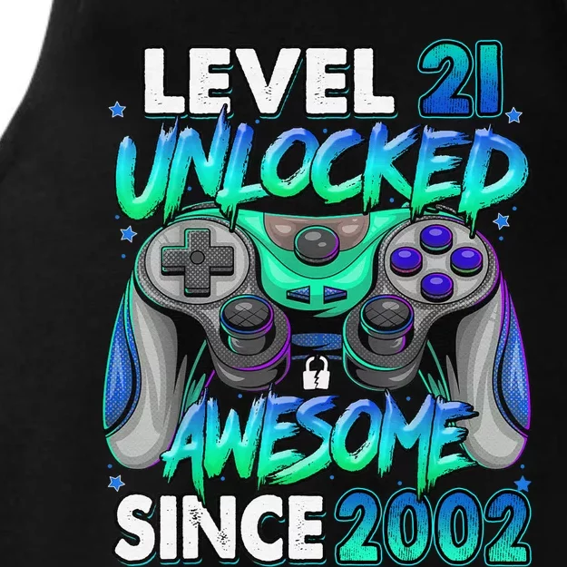 21st Gaming Birthday gift Level 21 Unlocked Awesome Video Game 2002 Birthday Ladies Tri-Blend Wicking Tank