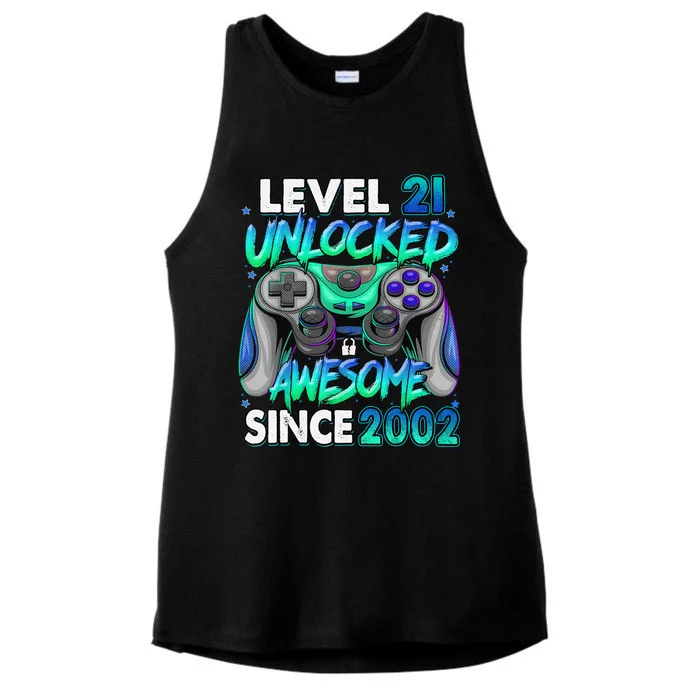 21st Gaming Birthday gift Level 21 Unlocked Awesome Video Game 2002 Birthday Ladies Tri-Blend Wicking Tank