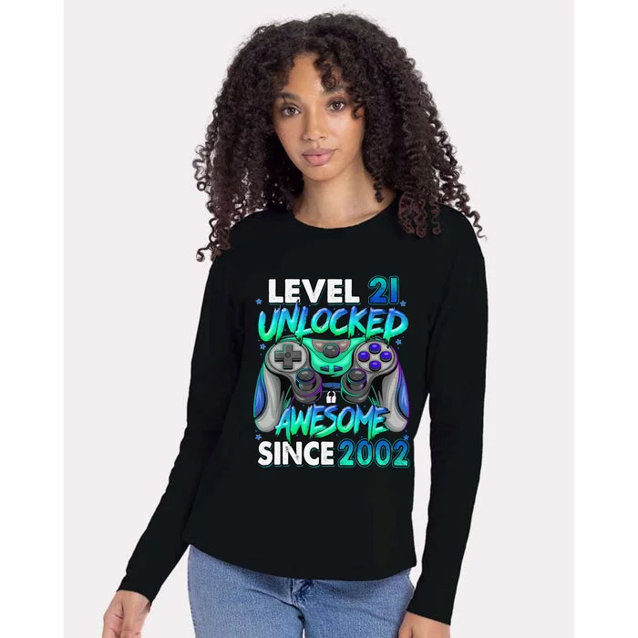 21st Gaming Birthday gift Level 21 Unlocked Awesome Video Game 2002 Birthday Womens Cotton Relaxed Long Sleeve T-Shirt