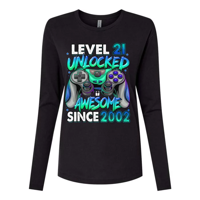 21st Gaming Birthday gift Level 21 Unlocked Awesome Video Game 2002 Birthday Womens Cotton Relaxed Long Sleeve T-Shirt