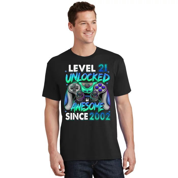 21st Gaming Birthday gift Level 21 Unlocked Awesome Video Game 2002 Birthday T-Shirt