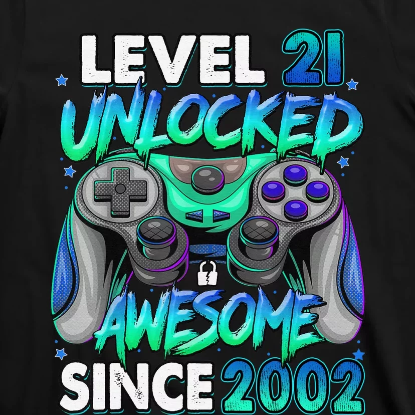 21st Gaming Birthday gift Level 21 Unlocked Awesome Video Game 2002 Birthday T-Shirt