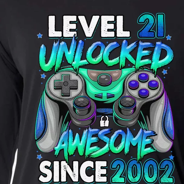 21st Gaming Birthday gift Level 21 Unlocked Awesome Video Game 2002 Birthday Cooling Performance Long Sleeve Crew