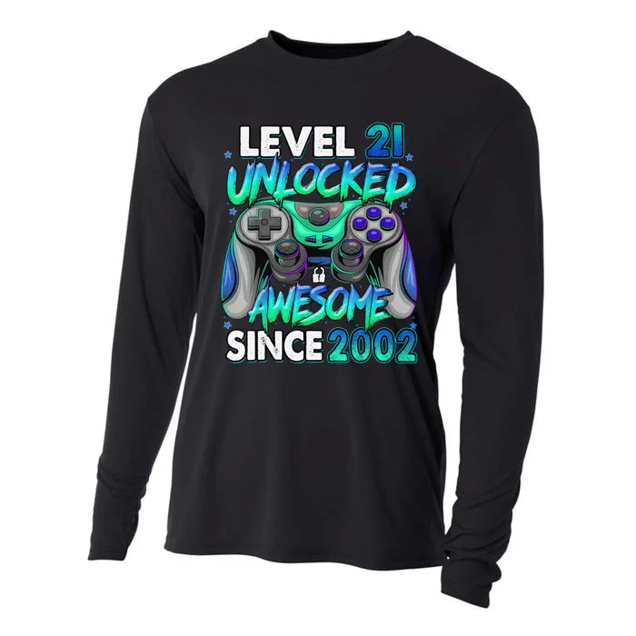 21st Gaming Birthday gift Level 21 Unlocked Awesome Video Game 2002 Birthday Cooling Performance Long Sleeve Crew