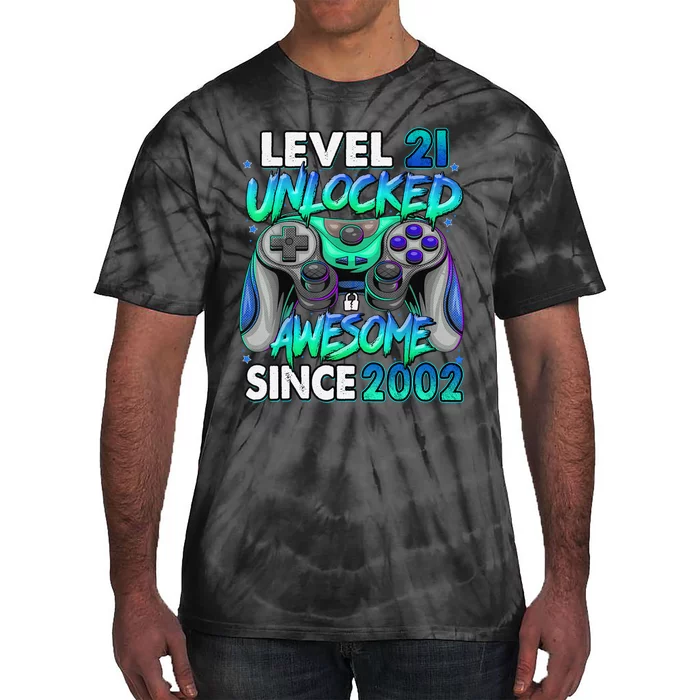 21st Gaming Birthday gift Level 21 Unlocked Awesome Video Game 2002 Birthday Tie-Dye T-Shirt