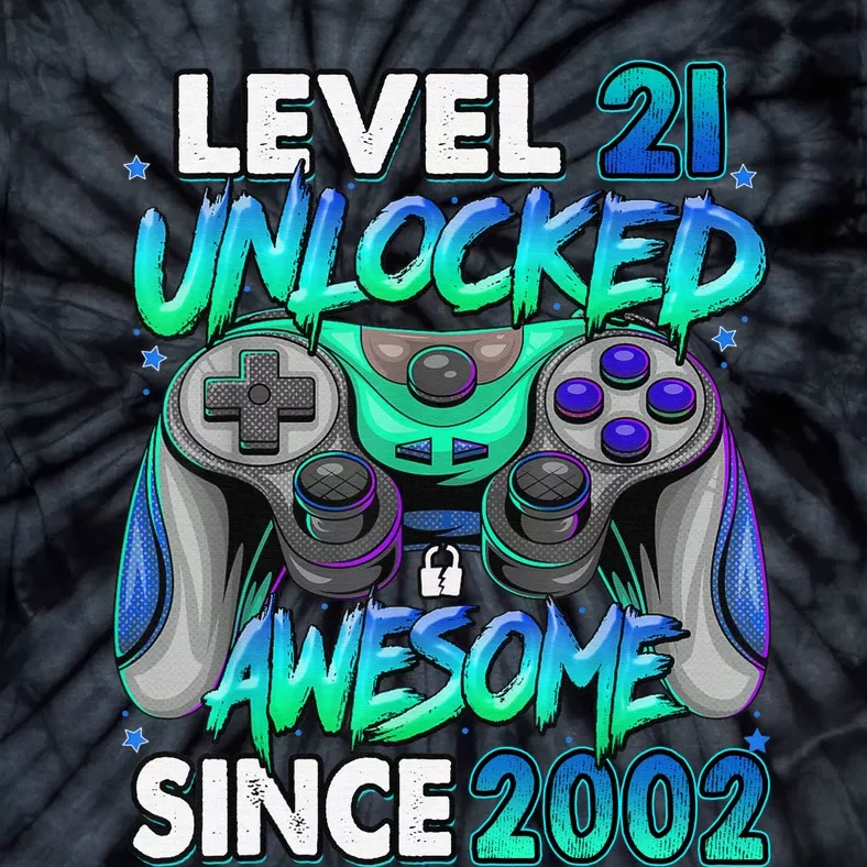 21st Gaming Birthday gift Level 21 Unlocked Awesome Video Game 2002 Birthday Tie-Dye T-Shirt