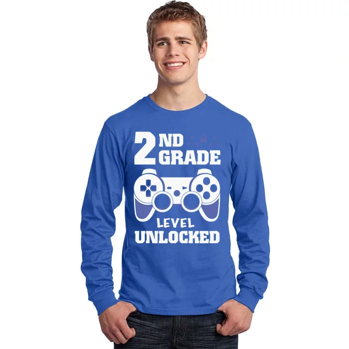 2Nd Grade Level Unlocked Video Gamers First Day Of School Funny Gift Tall Long Sleeve T-Shirt