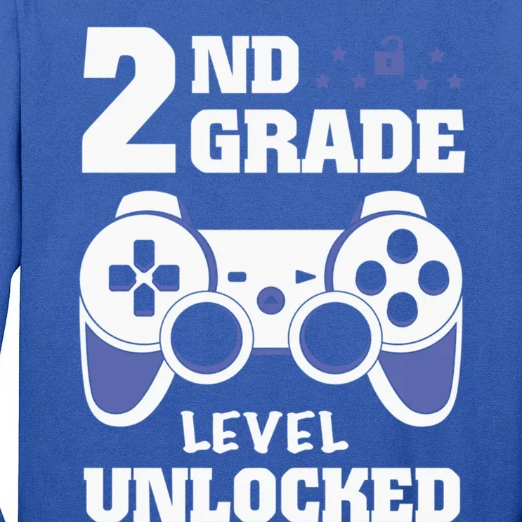 2Nd Grade Level Unlocked Video Gamers First Day Of School Funny Gift Tall Long Sleeve T-Shirt