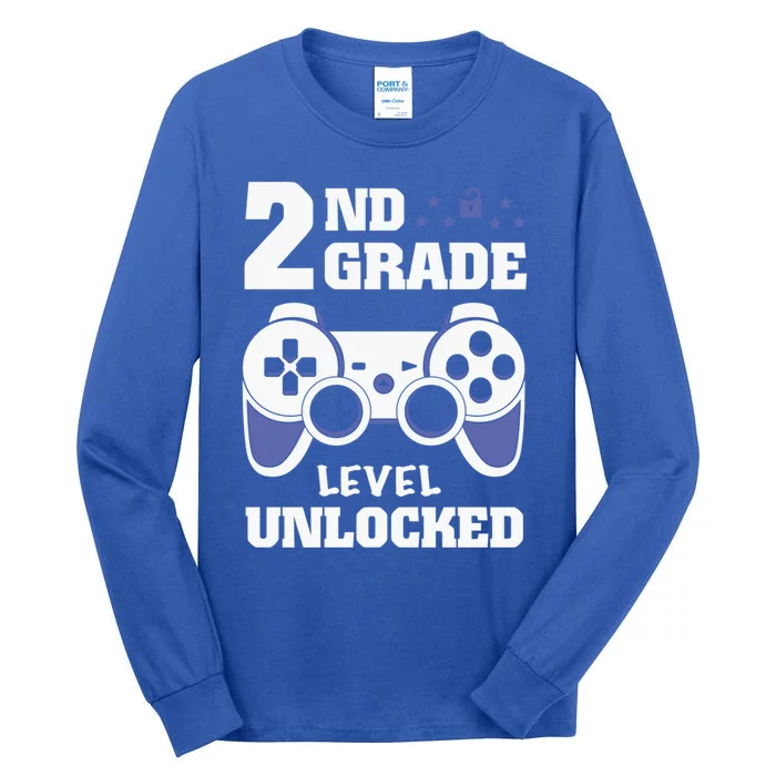 2Nd Grade Level Unlocked Video Gamers First Day Of School Funny Gift Tall Long Sleeve T-Shirt