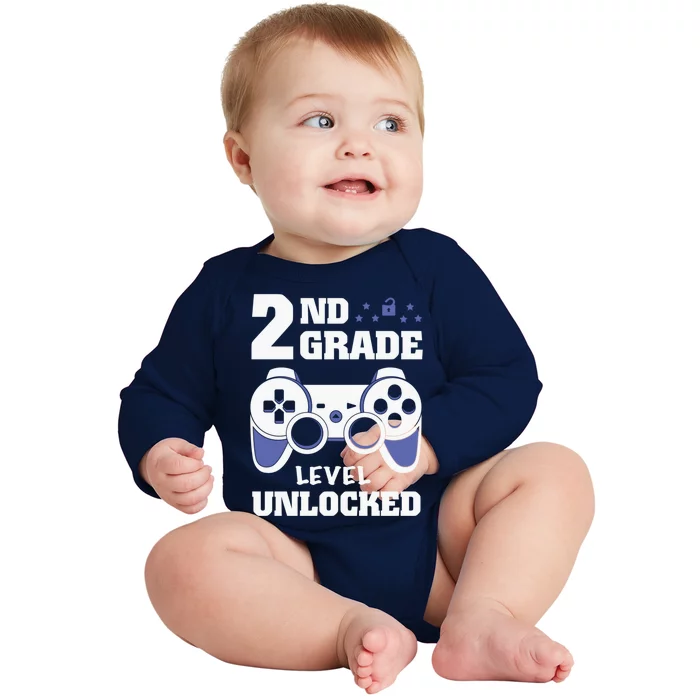 2Nd Grade Level Unlocked Video Gamers First Day Of School Funny Gift Baby Long Sleeve Bodysuit