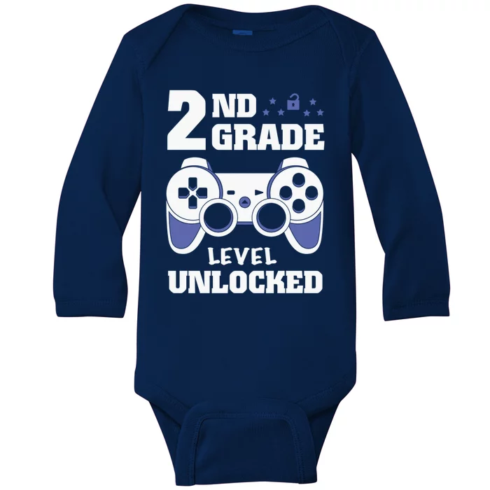 2Nd Grade Level Unlocked Video Gamers First Day Of School Funny Gift Baby Long Sleeve Bodysuit