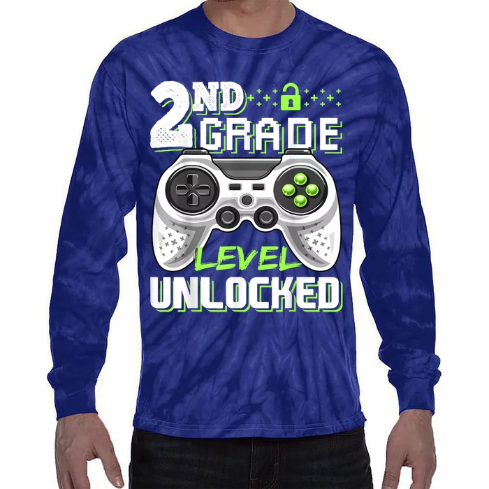 2nd Grade Level Unlocked Video Game Back To School Boy Tie-Dye Long Sleeve Shirt