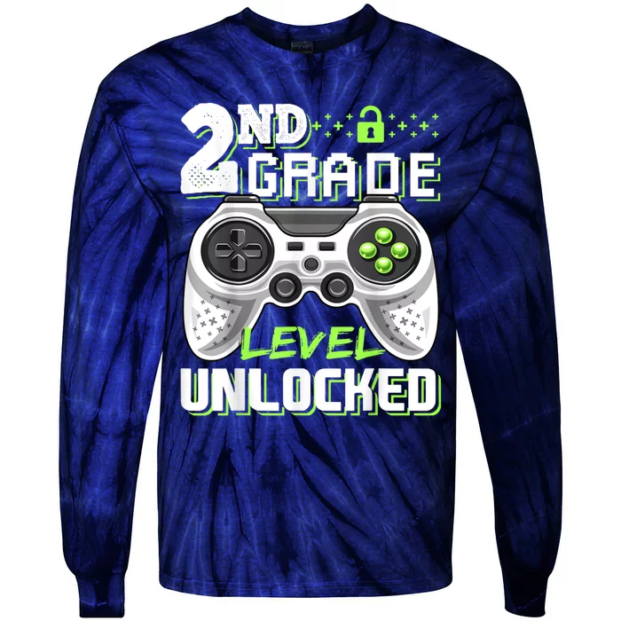 2nd Grade Level Unlocked Video Game Back To School Boy Tie-Dye Long Sleeve Shirt