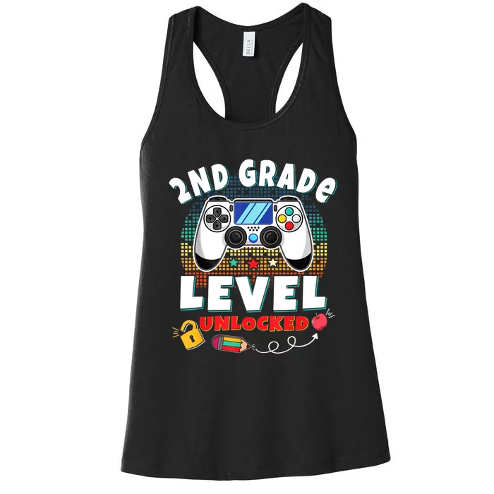 2nd Grade Level Unlocked Video Game Back To School Women's Racerback Tank