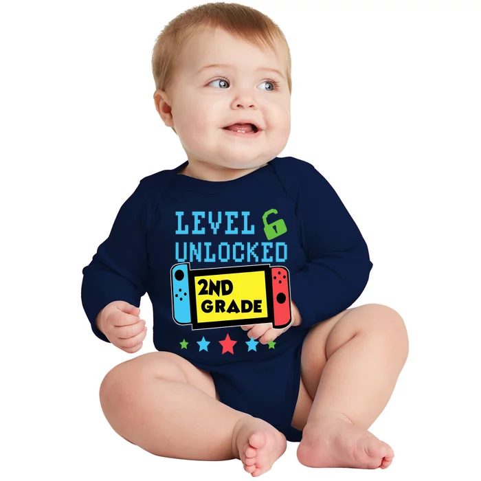 2nd Grade Level Unlocked Gamer First Day Of School Boy Baby Long Sleeve Bodysuit