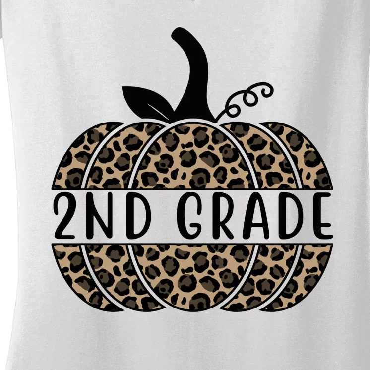 2nd Grade Leopard Pumpkin Women's V-Neck T-Shirt