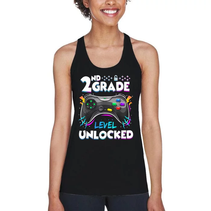 2nd Grade Level Unlocked Back To School First Day Gamer Boy Women's Racerback Tank