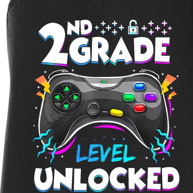 2nd Grade Level Unlocked Back To School First Day Gamer Boy Women's Racerback Tank