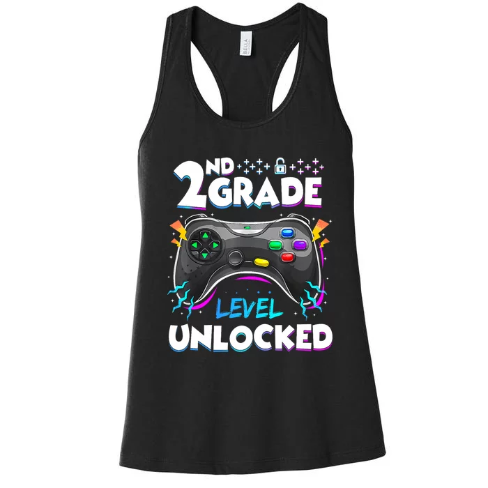 2nd Grade Level Unlocked Back To School First Day Gamer Boy Women's Racerback Tank