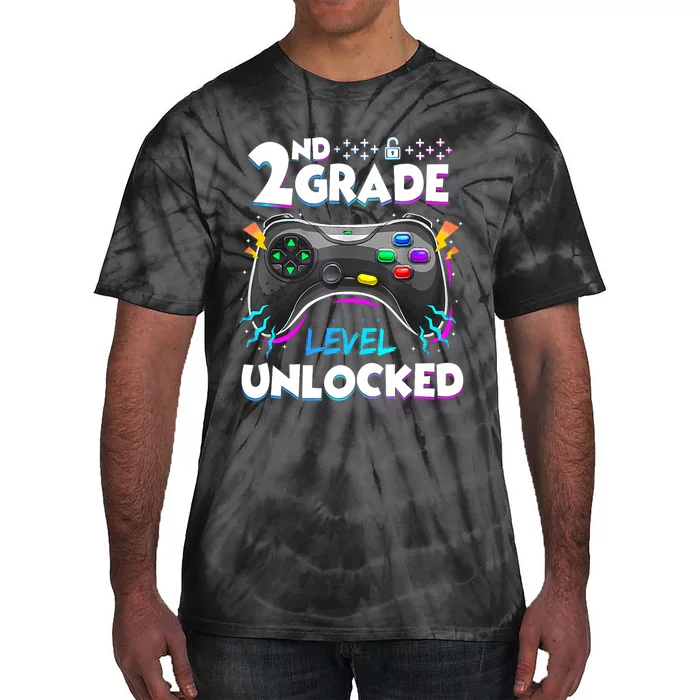 2nd Grade Level Unlocked Back To School First Day Gamer Boy Tie-Dye T-Shirt