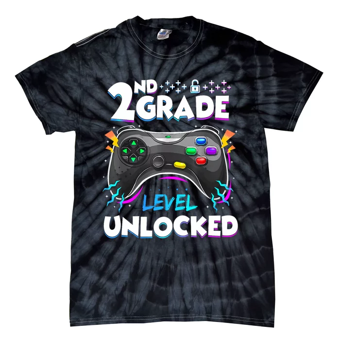 2nd Grade Level Unlocked Back To School First Day Gamer Boy Tie-Dye T-Shirt