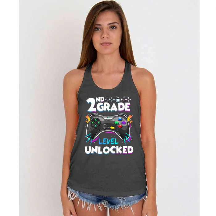 2nd Grade Level Unlocked Back To School First Day Gamer Boy Women's Knotted Racerback Tank