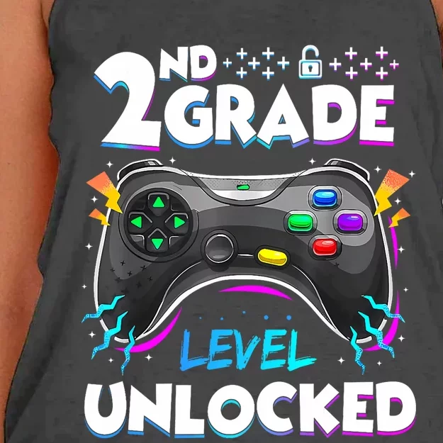 2nd Grade Level Unlocked Back To School First Day Gamer Boy Women's Knotted Racerback Tank