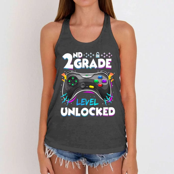 2nd Grade Level Unlocked Back To School First Day Gamer Boy Women's Knotted Racerback Tank