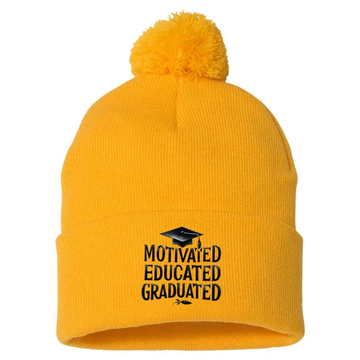 2025 Graduation Motivated Educated Graduated Pom Pom 12in Knit Beanie