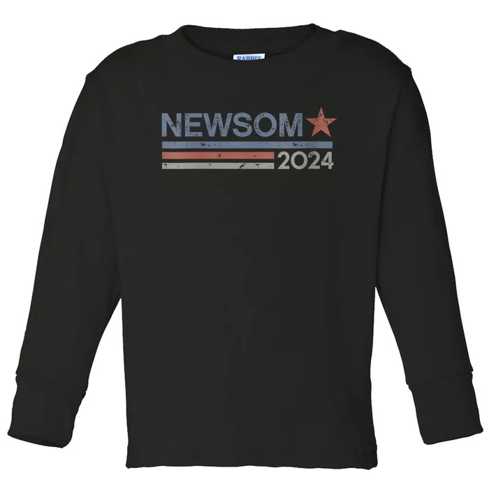 2024 Gavin Newsom For President Retro Vintage Star Stripes Toddler Long Sleeve Shirt