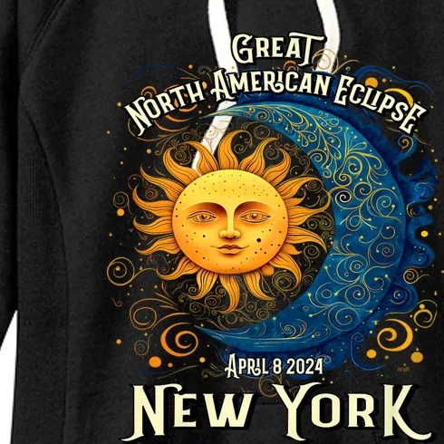 2024 Great North American Eclipse New York Solar Eclipse Path Of Totality Women's Fleece Hoodie