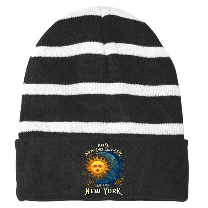 2024 Great North American Eclipse New York Solar Eclipse Path Of Totality Striped Beanie with Solid Band