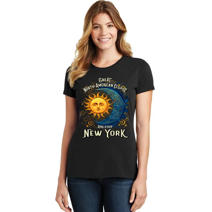 2024 Great North American Eclipse New York Solar Eclipse Path Of Totality Women's T-Shirt