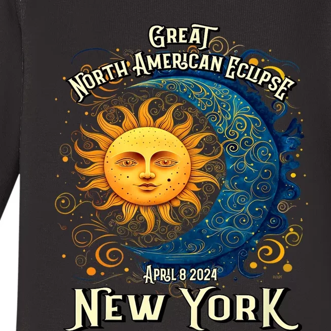 2024 Great North American Eclipse Syracuse New York Total Solar Eclipse Baby Long Sleeve Bodysuit