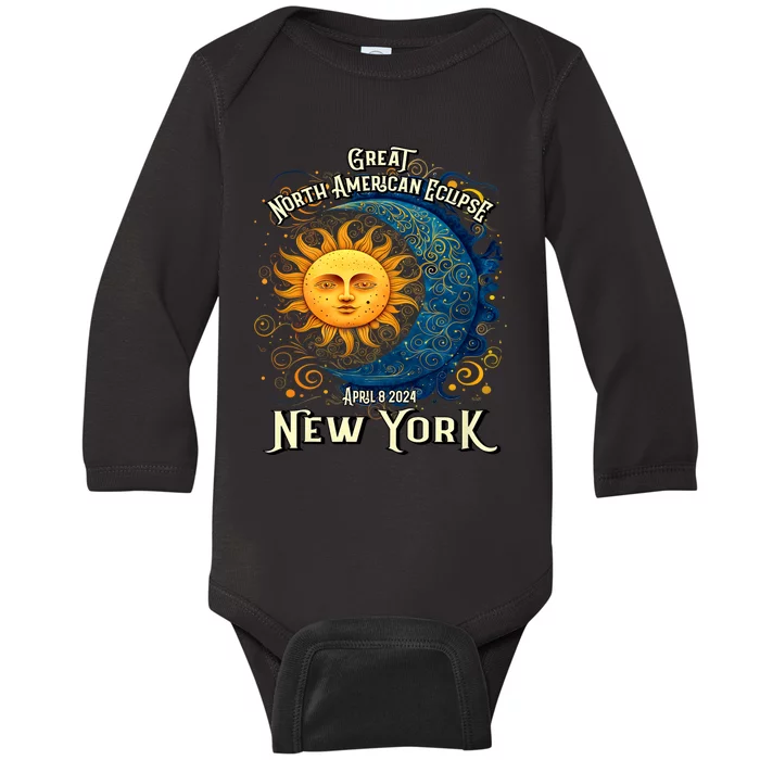 2024 Great North American Eclipse Syracuse New York Total Solar Eclipse Baby Long Sleeve Bodysuit