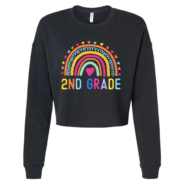 2nd Grade Rainbow Girl Boy Teacher Hello Second Grade Squad Cropped Pullover Crew