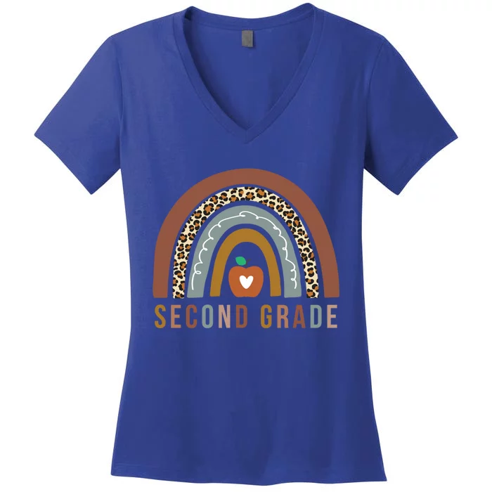 2Nd Grade Retro Rainbow Second Grade Teacher Team Boho Gift Women's V-Neck T-Shirt