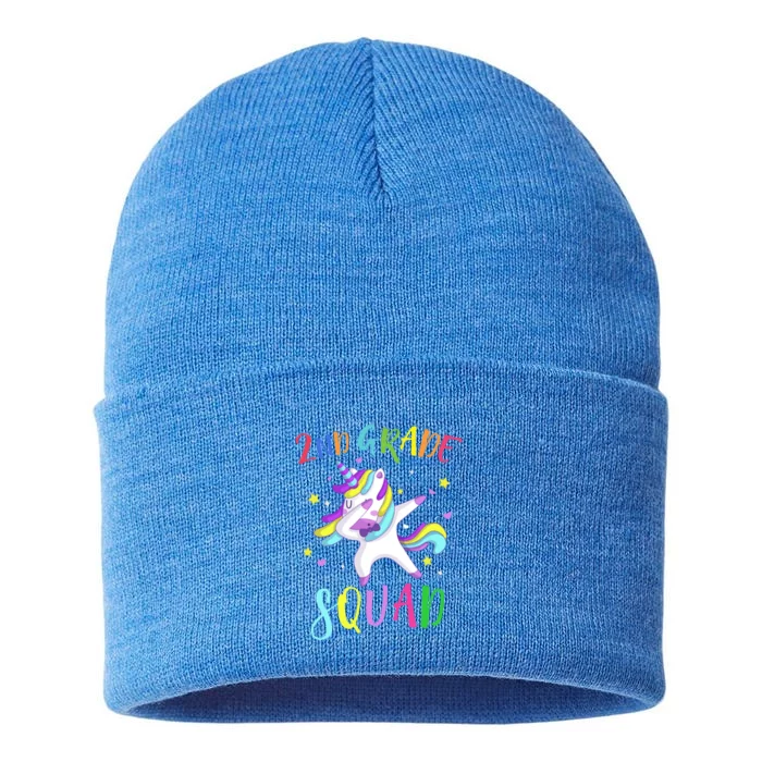 2Nd Grade Squad Unicorn Second Grade Teacher Cool Gift Sustainable Knit Beanie