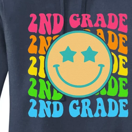 2nd Grade Teachers Back To School Retro Face Happy First Day Women's Pullover Hoodie