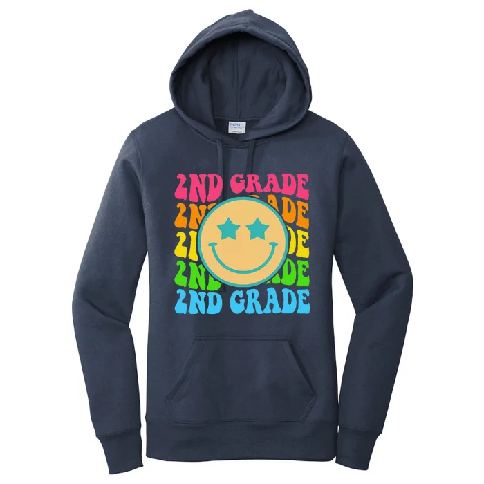 2nd Grade Teachers Back To School Retro Face Happy First Day Women's Pullover Hoodie